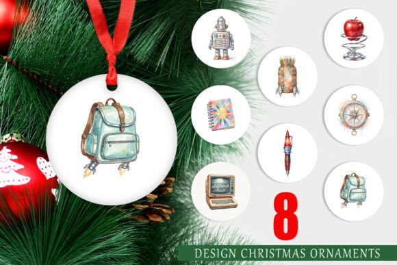 Atomic Age School Watercolor Ornament Illustrations