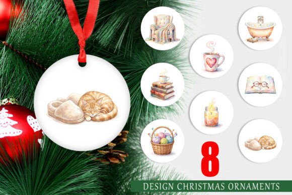 Cozy Relaxation Watercolor Ornament Illustrations