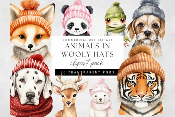 Cute Winter Animals in Wooly Hats PNG Review