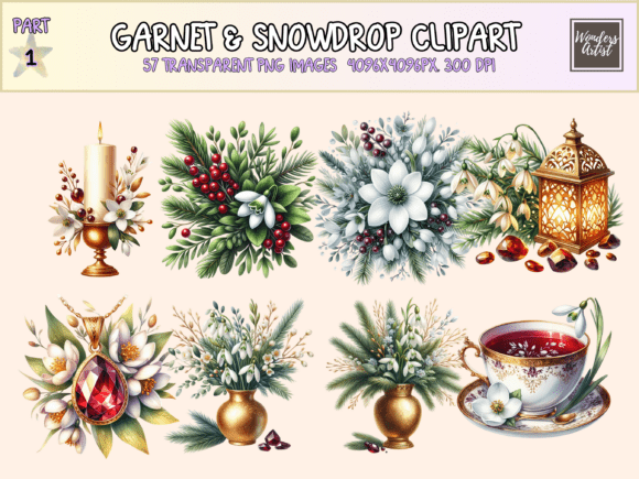 Garnet Snowdrop Clipart: Illustrations for Sellers