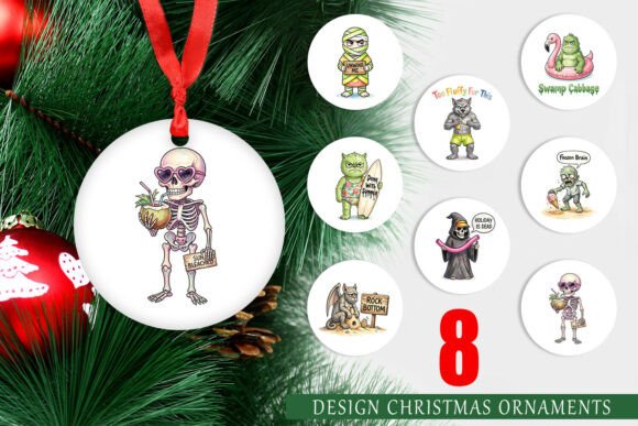 Grumpy Summer Halloween Monster Ornament Illustrations