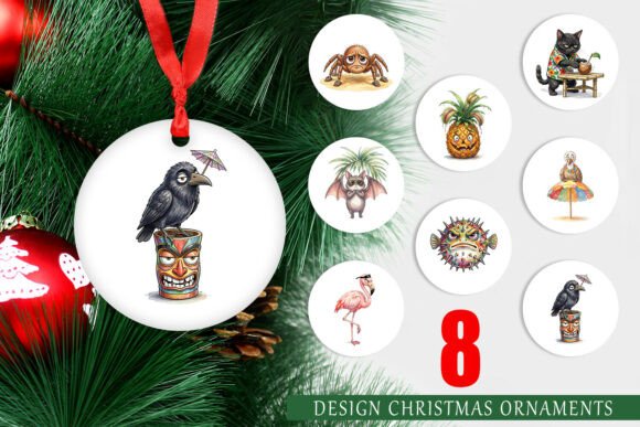 Grumpy Tropical Goth Animal Ornament PNG for Illustrations