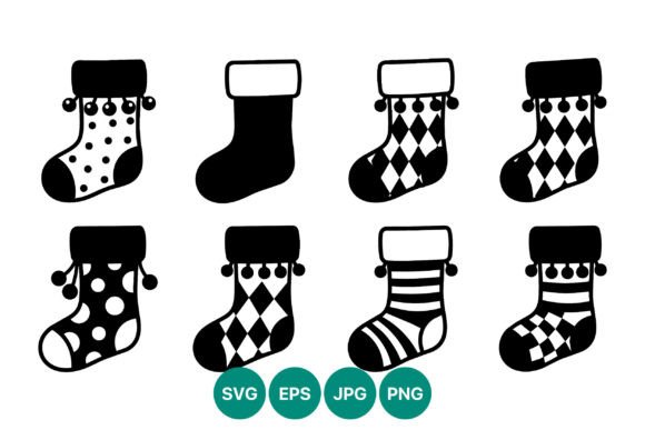 Holiday Socks Black White Vector Clipart & Illustrations