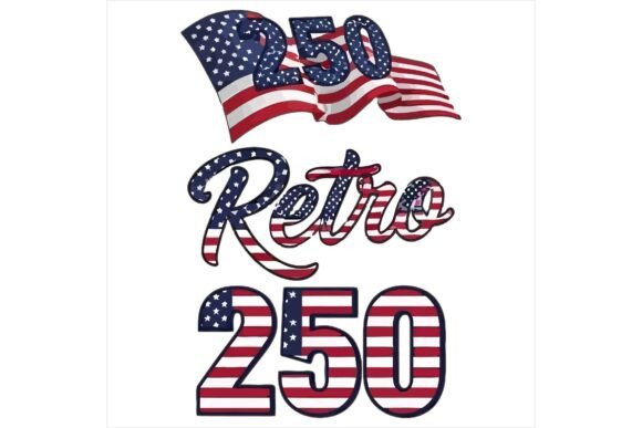 Retro American Flag 250 Text: Bold Illustrations