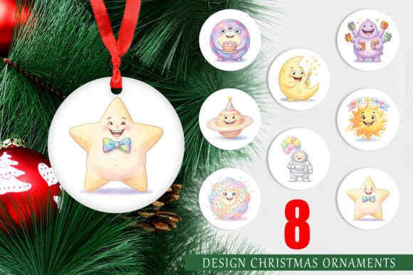Review: Watercolor Round Space Birthday Ornament Illustrations