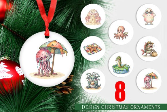 Tired Mutant Beach Creature Ornament Illustrations