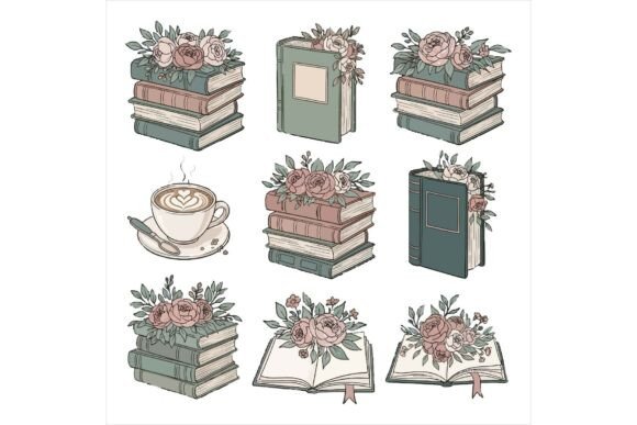Vintage Book Illustrations with Flowers