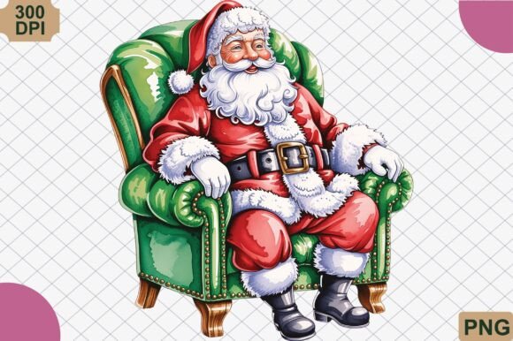 Vintage Santa Chair PNG: Festive Illustrations