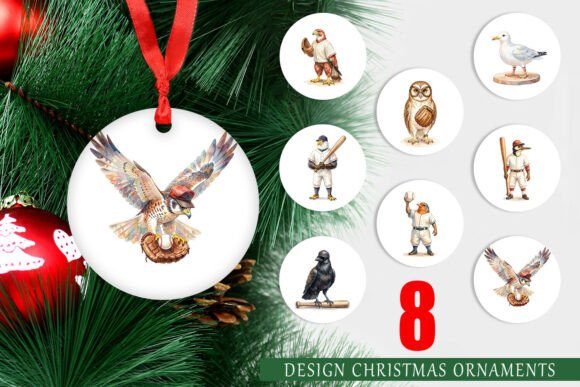 Watercolor Bird Baseball Ornament & Illustrations