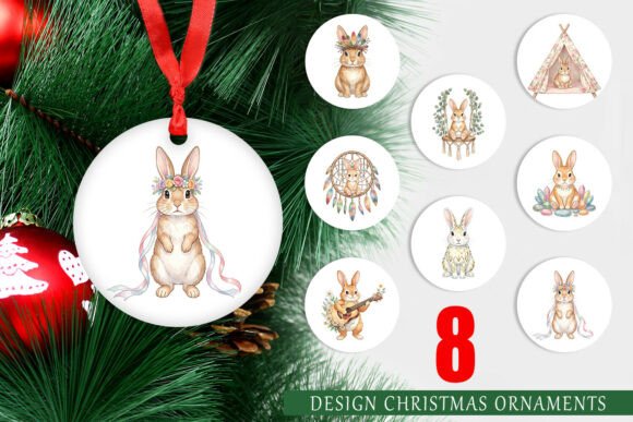 Watercolor Boho Bunny Easter Ornament & Illustrations