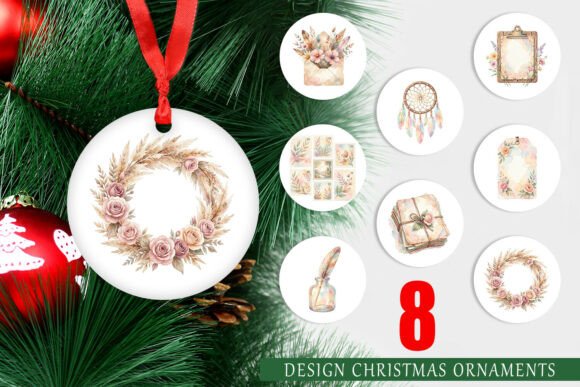 Watercolor Boho Floral Journal Ornament & Illustrations