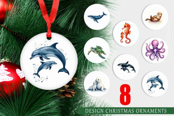 Watercolor Ocean Marine Life Ornament Illustrations