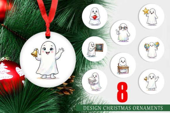 Watercolor School Ghost Ornament PNG Illustrations
