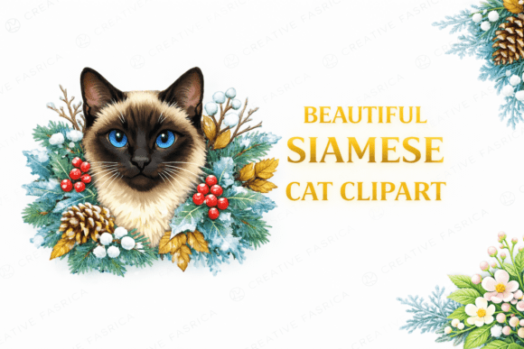 Winter Siamese Cat Clipart: Illustrations for Branding